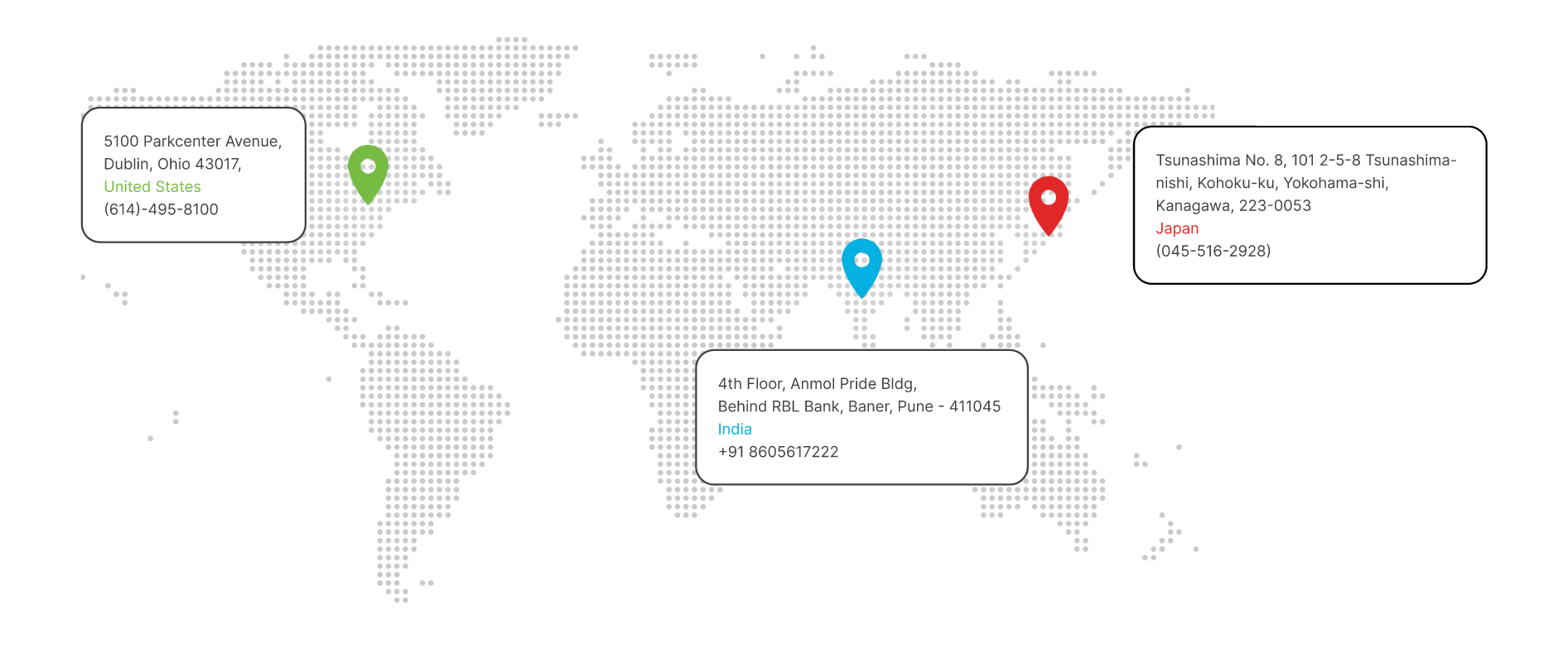 Goken's global locations around the world, Goken America, Goken India and Goken Nihon